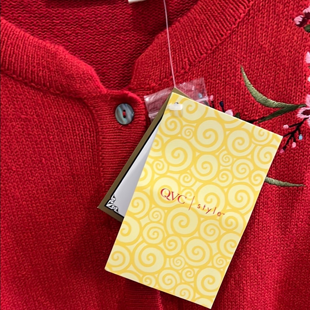 YiLin Women’s Red Embroidered Sweater Cardigan size L - Picture 3 of 7